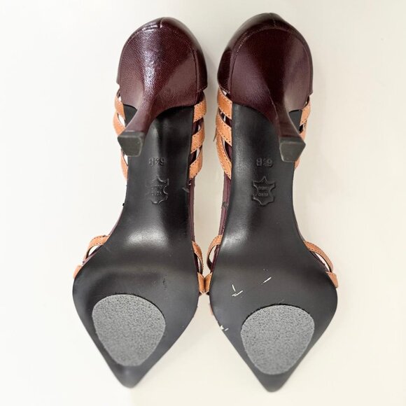 New Burgundy & Tan Strappy Closed Toe Heels Shoes by Charles David, Size 6.5 - Picture 5 of 9